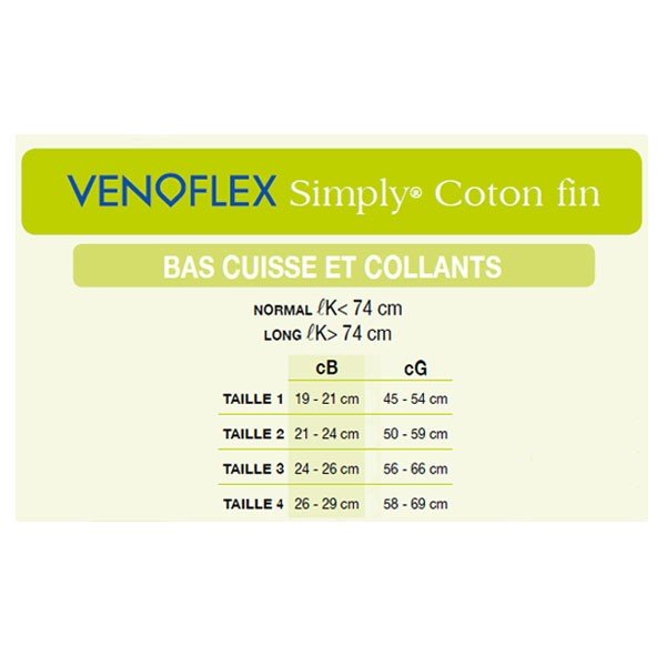 Venoflex Simply Coton Fin Bas Auto-Fixants Classe 2 Normal Taille 4 Beige Naturel