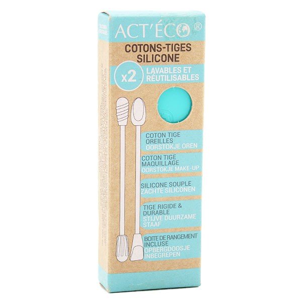 Act'Éco Double Coton Tige Réutilisable Silicone et Embout Maquillage  Turquoise