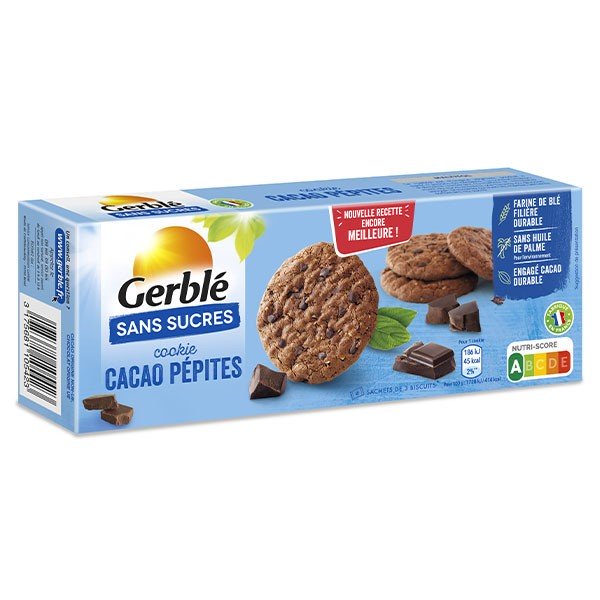 Gerblé Cookies Cacao Pépites Sans Sucres 130g